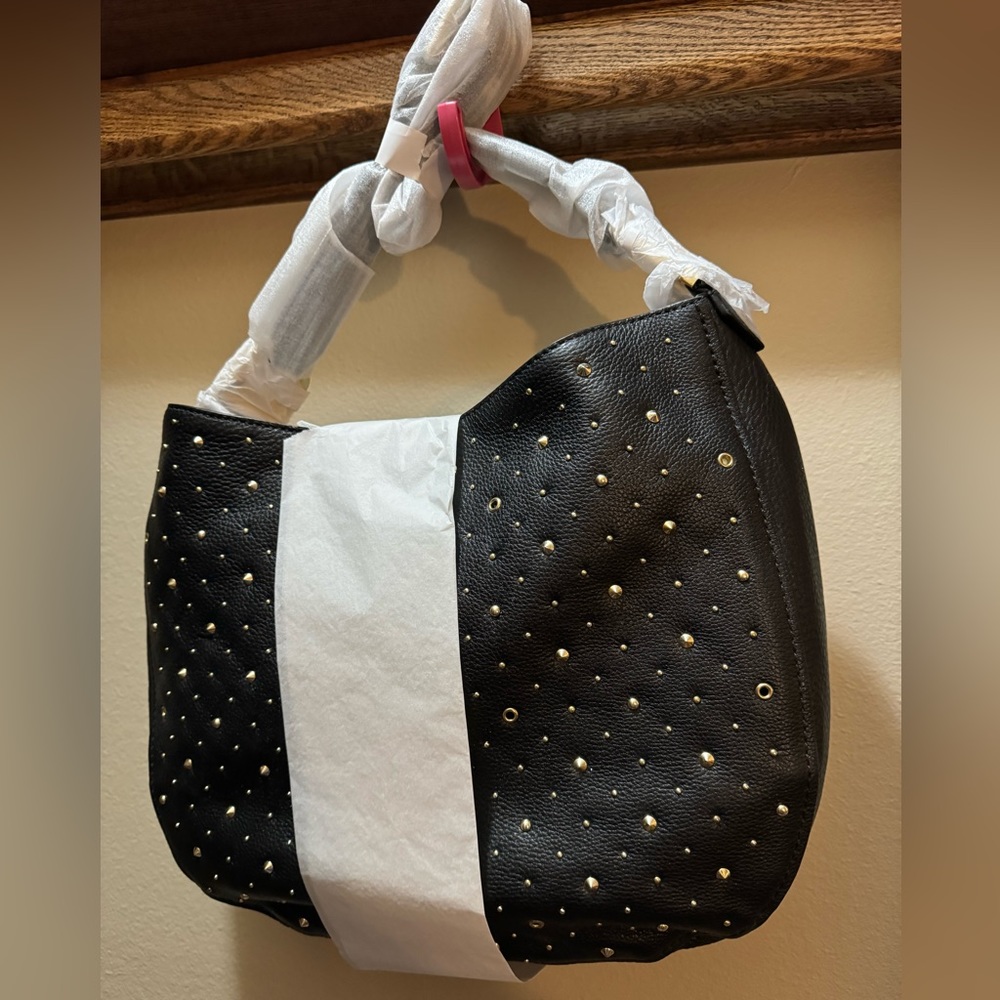 Calvin Klein leather purse with studs, long strap, NWT